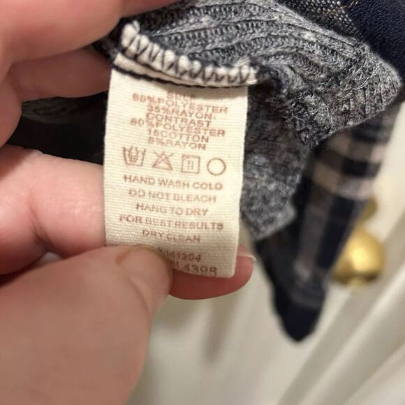 Hem‎ & Thread Womens Button Up Blue Plaid Long Sleeve Top Large Grey Contrast - Picture 7 of 7